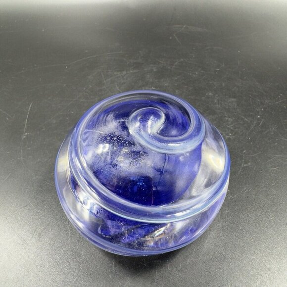 Hand Blown Studio Glass Paperweight Figurine Cobalt Blue Swirl Clear Edges VTG - Picture 12 of 16